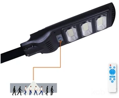 8W LED gatvės šviestuvas su saulės baterija URBI, juodas, 6500K, su judesio davikliu ir nuotol. valdymo pulteliu, IP54
