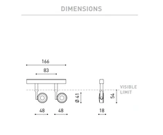 Sieninis šviestuvas 9W dvigubas šviestuvas į magnetines sistemas SIX XS 48V, 3000K, DALI, juodas