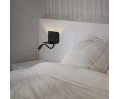 9W LED sieninis šviestuvas CALMA, juodas, 3000K, su skaitymo šviestuvėliu ir USB, A3836001N