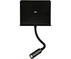 9W LED sieninis šviestuvas CALMA, juodas, 3000K, su skaitymo šviestuvėliu ir USB, A3836001N