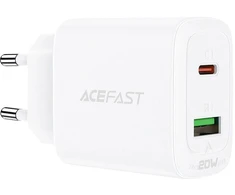 Acefast sieninis įkroviklis USB Type C / USB 20W, PPS, PD, QC 3.0, AFC, FCP baltas (A25 baltas)