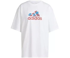 ADIDAS Gėlių rašto „Badge of Sport“ moteriški marškinėliai, balti IT1421