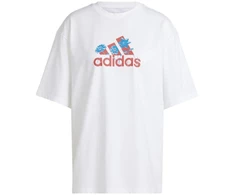 ADIDAS Gėlių rašto „Badge of Sport“ moteriški marškinėliai, balti IT1421
