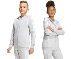 adidas Tiro 26 League sportinis džemperis su gobtuvu ir užtrauktuku visam ilgiui vaikams pilkas KF3323
