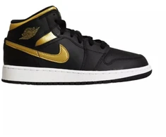 Air Jordan 1 Mid Jaunuoliams (GS) Krepšinio bateliai Juoda/Metalinė aukso - DQ8423-071