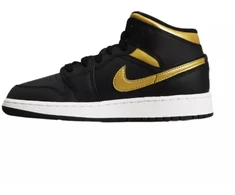 Air Jordan 1 Mid Jaunuoliams (GS) Krepšinio bateliai Juoda/Metalinė aukso - DQ8423-071