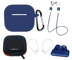 Hurtel AirPods 3 Silikoninis ausinių dėklas + Ear Hook/Neck Strap/Watch Strap Holder/Carabiner Clasp – mėlynos spalvos