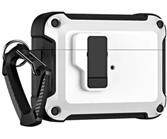 Hurtel Airpods 4 Pro Armor dėklas su karabinu – baltos spalvos