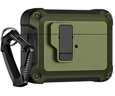 Hurtel Airpods 4 Pro Armor dėklas su karabinu – žalios spalvos