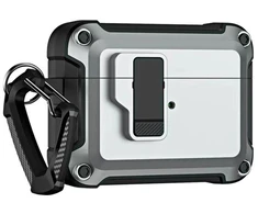 Hurtel Airpods 4 Pro Armor dėklas su karabinu – pilkos spalvos