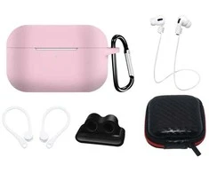 Hurtel Silikoninis dėklas Set for AirPods Pro 2 / AirPods Pro 1 + Case / Ear Hook / Neck Strap / Watch Strap Holder / Carabiner – rožinės spalvos
