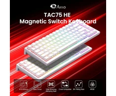 Akko TAC75 HE laidinė žaidimų klaviatūra su magnetiniais jungikliais, 75%, ARGB, balta