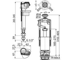 Alca plast vandens nuleidimo ir apatinio pripildymo mechanizmo komplektas Alcadrain SA2000SK 3/8" CHROM, su STOP mygtuku