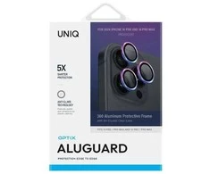 aliuminio kameros objektyvo apsauga iPhone 16 Pro 6,3“ / 16 Pro Max 6,9“ su vaivorykštės spalvų kameros lęšio stiklu ir aplikatoriumi