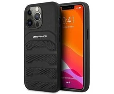 AMG AMHCP14XGSEBK iPhone 14 Pro Max 6,7 , juodas / juodas deklas, odinis, su įspaustomis linijomis