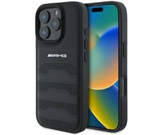 Mercedes AMG Leather Debossed Lines dėklas telefonui juodos spalvos Logo Apple iPhone 16 Pro Max Case - dėklas telefonui juodos spalvos