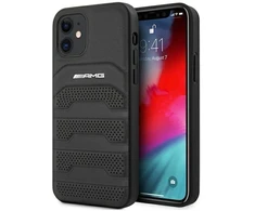 Mercedes AMG AMHCP12SGSEBK Apple iPhone 12 mini 5,4″ juodos spalvos kietas dėklas Leather Debossed Lines