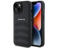 Mercedes AMG AMHCP15MGSEBK Apple iPhone 15 Plus / 14 Plus 6.7″ juodos spalvos kietas dėklas with Leather Debossed Lines