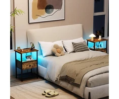 AMHANCIBLE naktinis staliukas su LED apšvietimu, USB įkrovimu, stalčiumi, 30x40x60 cm, EHETS01BR-1