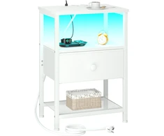 AMHANCIBLE naktinis staliukas su LED apšvietimu, USB krovimo stotelė, medžiaginė stalčiaus konstrukcija, 30 x 40 x 60 cm, EHETS01WT-1