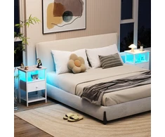AMHANCIBLE naktinis staliukas su LED apšvietimu, USB krovimo stotelė, medžiaginė stalčiaus konstrukcija, 30 x 40 x 60 cm, EHETS01WT-1