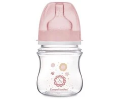 CANPOL 35/216 Easystart naujagimiui plačiai atidaromas buteliukas nuo dieglių 120 ml rožinės gėlės