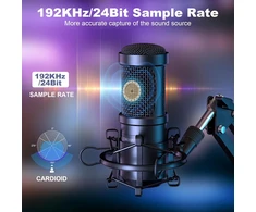 Aokeo USB kondensatorinis mikrofonas su stalo laikikliu, 192 kHz/24-bit, kardioidinis, AK-60