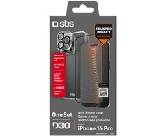 Apsauginis dėklas iPhone 16 Pro permatomas su stikliukais ir D3O SBS