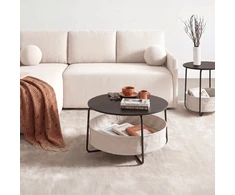 Apvalus kavos staliukas 75 cm, juodas MDF / metalas