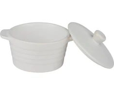 Alpina - Ceramic ovenproof dish with lid, round, 13x10 cm, 210 ml (baltas)
