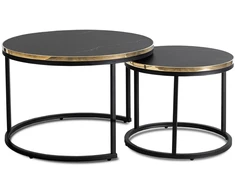 ARON kavos staliukų komplektas, 70 cm/50 cm, juodas marmuras, glamūringas
