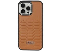 Audi Synthetic Leather MagSafe Apple iPhone 15 Pro Max 6.7″ rudos spalvos kietas dėklas AU-TPUPCMIP15PM-GT/D3-BN