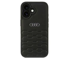 Audi Synthetic Leather Apple iPhone 16 6.1″ juodos spalvos kietas dėklas AU-TPUPCIP16-GT/D2-BK