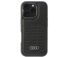 Audi Synthetic Leather MagSafe Apple iPhone 16 Pro 6.3″ juodos spalvos kietas dėklas AU-TPUPCMIP16P-GT/D3-BK