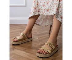 Auksinės espadrilės šlepetės moterims su sagtelėmis