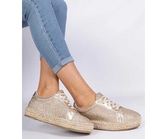 Auksinės moteriškos espadrilės su blizgučiais