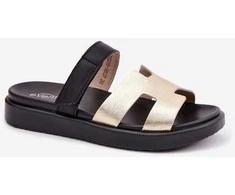 Auksinės moteriškos odinės šlepetės su velcro 36–41