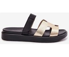 Auksinės moteriškos odinės šlepetės su velcro 36–41