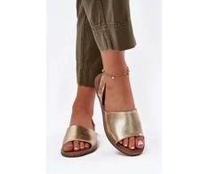 Auksinės odinės basutės atviromis pirštų dalimis kasdienai Ideal Shoes