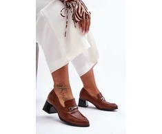 Aukštakulniai bateliai rudi odiniai su sagtimi Ideal Shoes