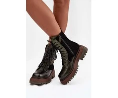 Aulinukai tamsiai žali su platforma odiniai Step in Style