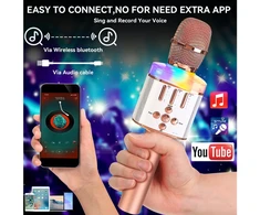 Ausinės Belaidis Bluetooth Karaoke mikrofonas Q136 Su šviesos efektais