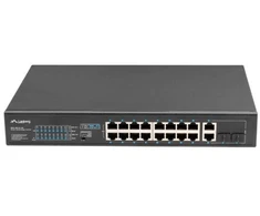 Ausinės LANBERG 19" stelažinis komutatorius, 16 x 100 Mb/s PoE+/2 x kombinuoti Gigabit, 150W, nevaldomas RSFE-16P-2C-150