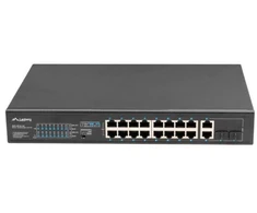 Ausinės LANBERG 19" stelažinis komutatorius, 16 x 100 Mb/s PoE+/2 x kombinuoti Gigabit, 150W, nevaldomas RSFE-16P-2C-150