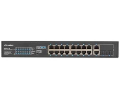 Ausinės LANBERG 19" stelažinis komutatorius, 16 x 100 Mb/s PoE+/2 x kombinuoti Gigabit, 150W, nevaldomas RSFE-16P-2C-150