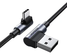 Ausinės Ugreen 90° kampinis laidas USB C - USB 2.0 480Mbps 3A 3m juodas (US176)