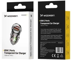 Wozinsky 65W automobilinis įkroviklis USB-C PD 65W / USB-A 45W QC 3.0 – juodos spalvos