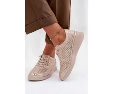 Ażurowi odiniai moteriški loafers Vinceza 79603 auksinės spalvos