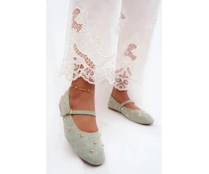 Balerinos su sagtimi ir dekoratyvinėmis detalėmis, mėtų spalvos Step in style