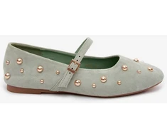 Balerinos su sagtimi ir dekoratyvinėmis detalėmis, mėtų spalvos Step in style
